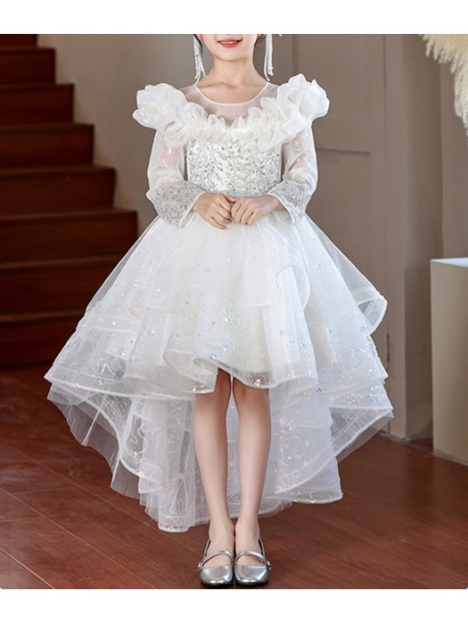 Vestito Cerimonia Damigella Comunione Asimmetrico Bambina Party Dress COM057